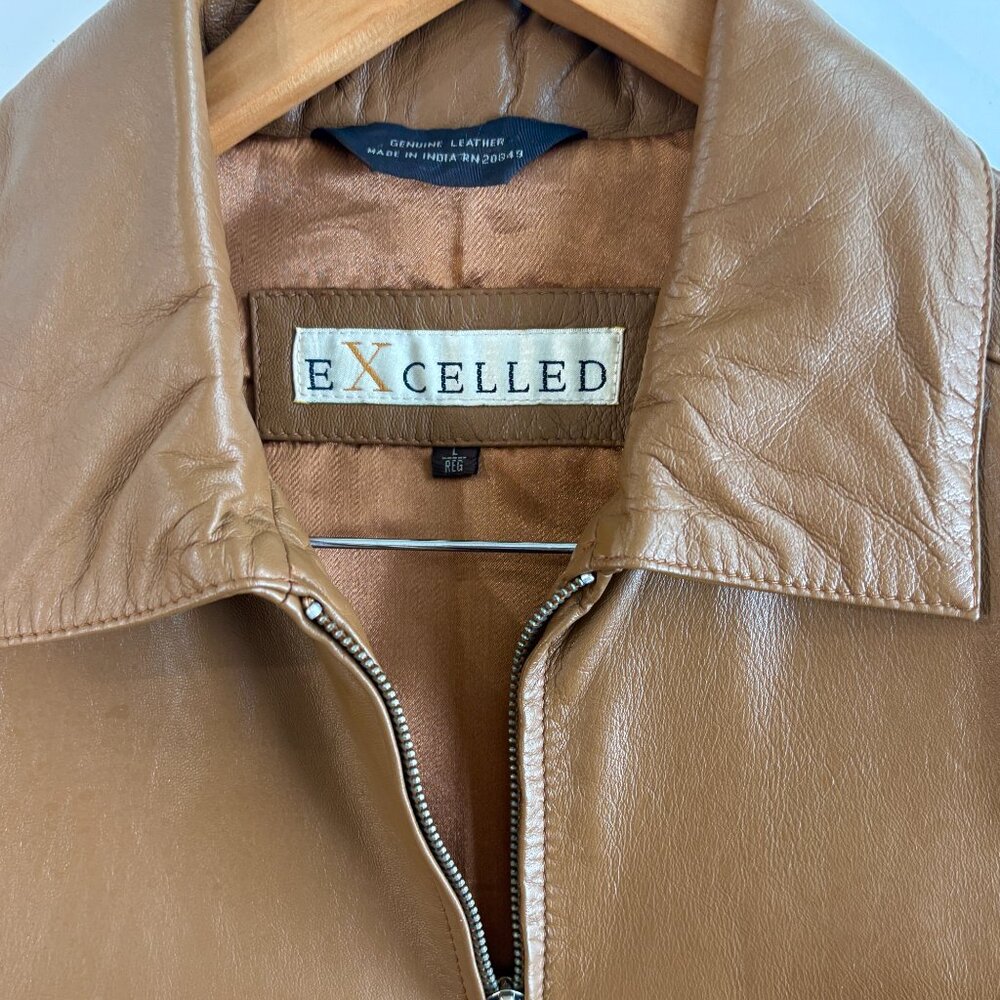 Men's Tan Leather Zip-Front Jacket - Picture 5 of 14